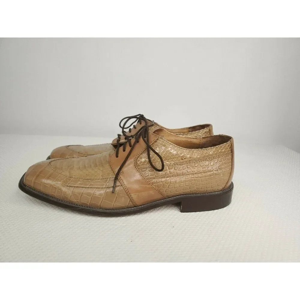 Vintage Stacy Adams Genuine Snakeskin Lace Up Men's Shoes Tan Size 9 Oxfords